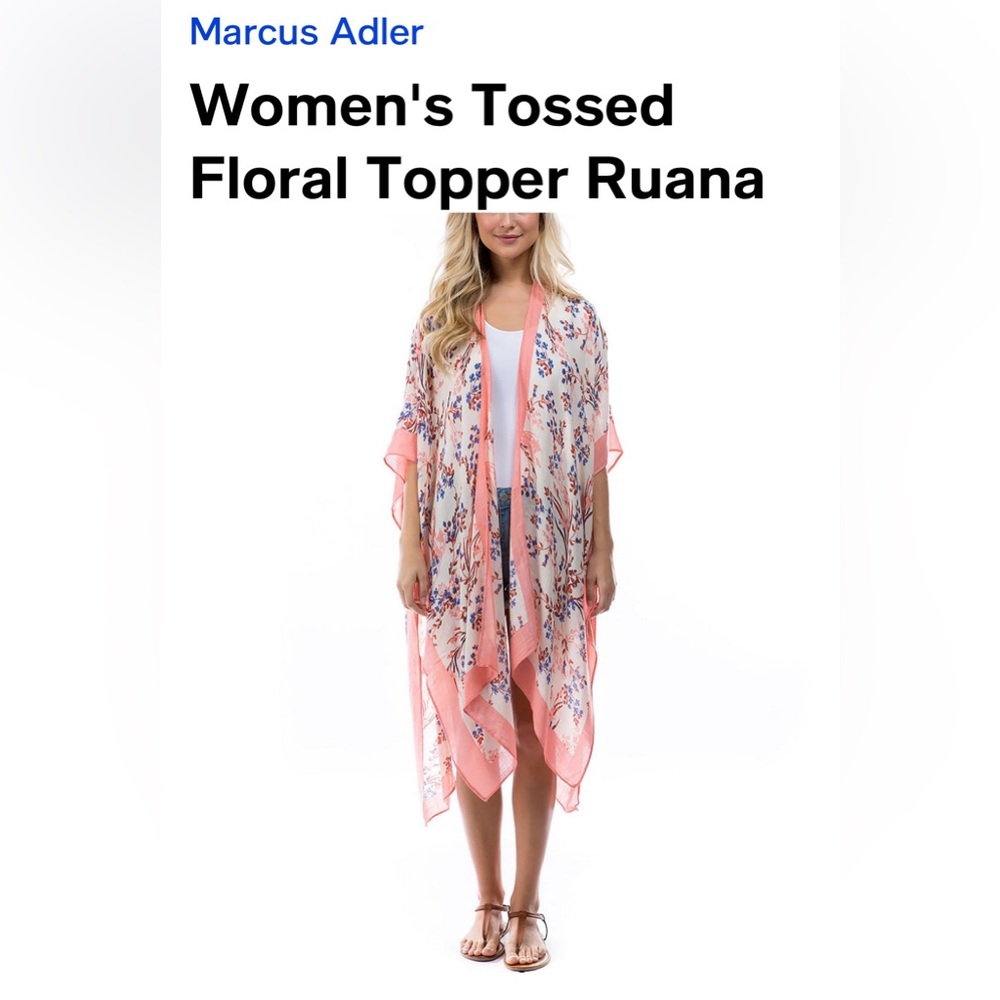 Marcus Adler kimono tossed floral topper ruana ISFM  flowy lightweight cover up